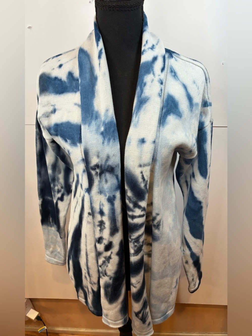 Style & Co. Blue White Tie Dye Open Cardigan Casual Boho Small